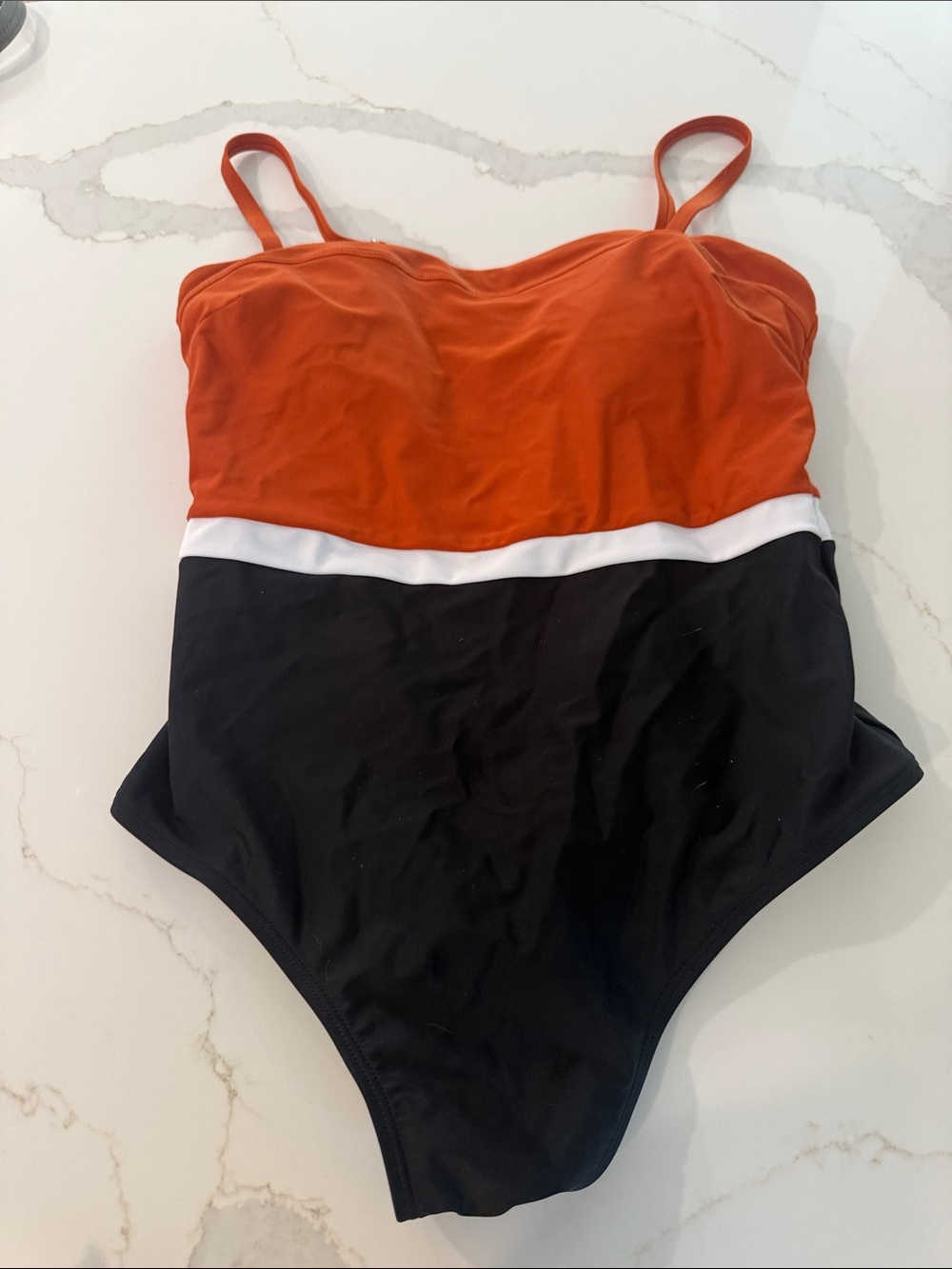 Cupshe Colorblock One-Piece Swimsuit - Orange, White & Black